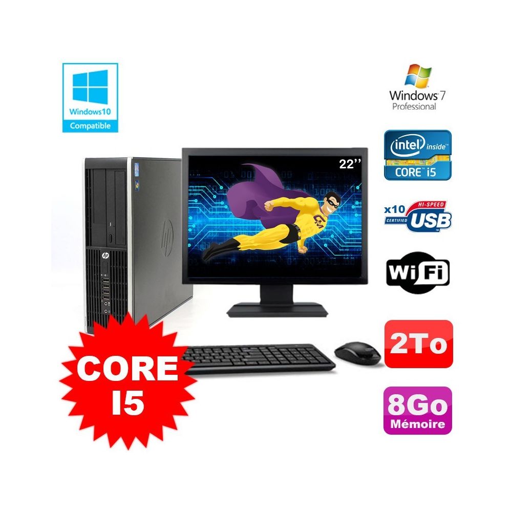 Hp - Lot PC HP Elite 8200 SFF Core I5 3.1GHz 8Go 2To DVD WIFI W7 + Ecran 22"" - PC Fixe
