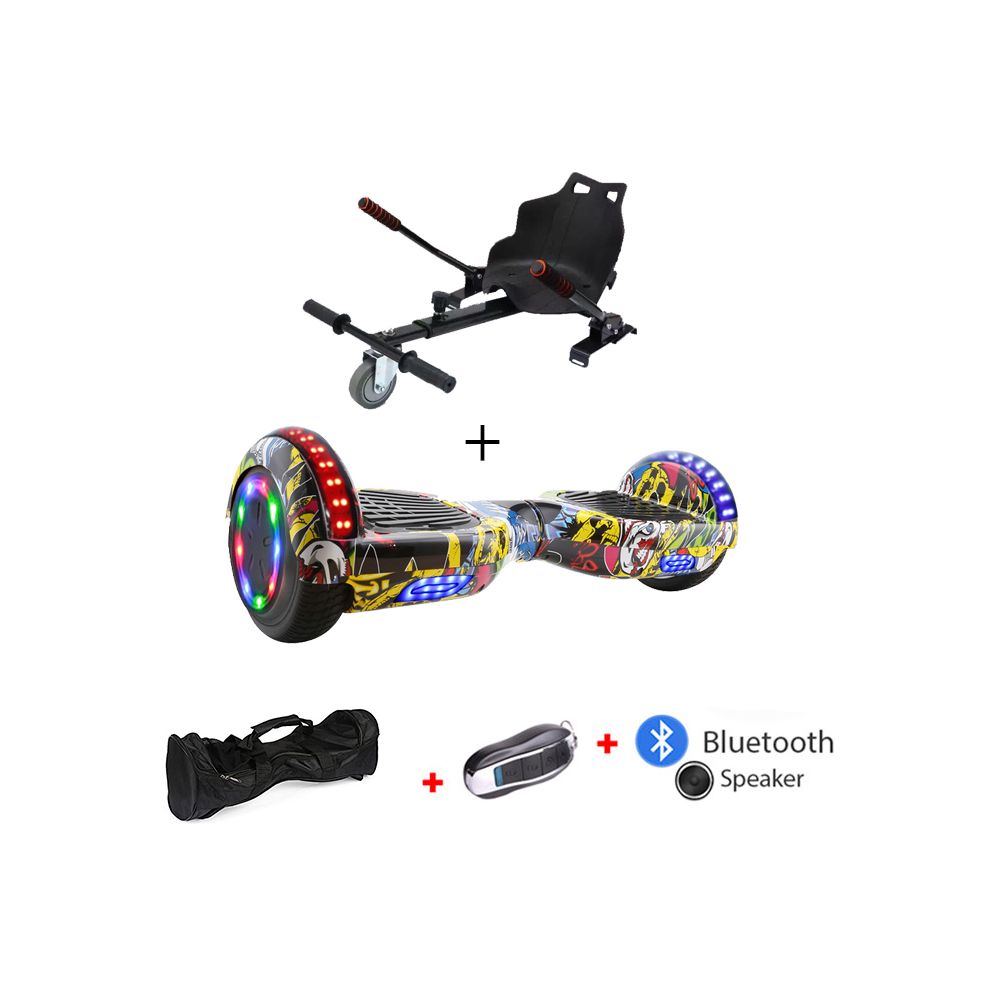 Mac Wheel - 6,5 pouces hip-hop jaune Gyropod Overboard Hoverboard Smart Scooter + Bluetooth + clé à distance + sac + Roue LED + hoverkart - Gyropode