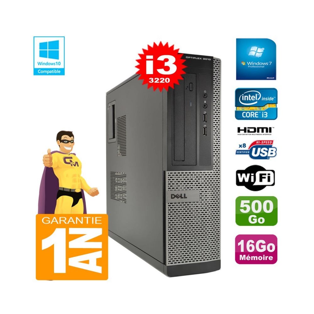 Dell - PC DELL 3010 DT Core I3-3220 Ram 16Go Disque 500 Go Graveur DVD Wifi W7 - PC Fixe