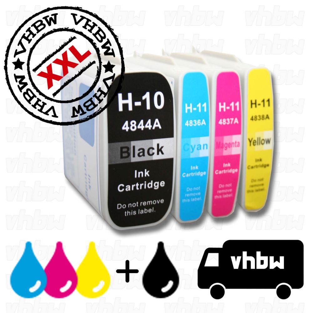 Vhbw - vhbw 4x cartouches d'imprimante compatible avec HP DesignJet 500 24 Inch, 500 42 Inch, 500 E - kit 1x cyan, 1x magenta, 1x noir, 1x jaunir - Cartouche d'encre