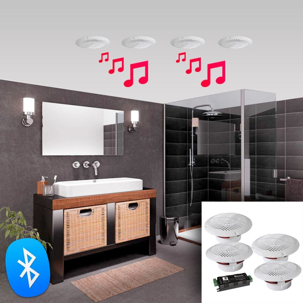 E-Audio - Kit 4 Haut-parleurs 160W étanches E-AUDIO avec BLUETOOTH E-AUDIO B403BL - Pack Enceintes Home Cinéma
