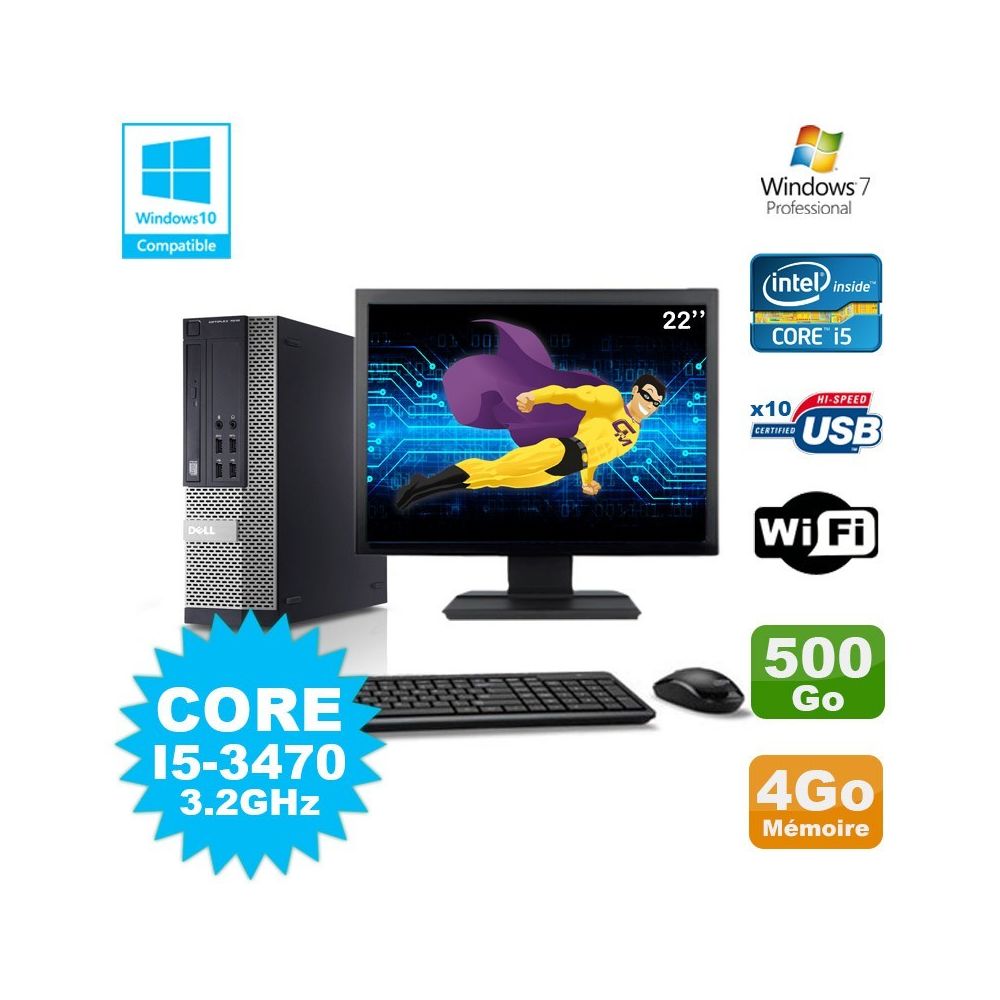 Dell - Lot PC Dell 7010 SFF Core I5-3470 3.2GHz 4Go 500Go DVD Wifi W7 + Ecran 22 - PC Fixe