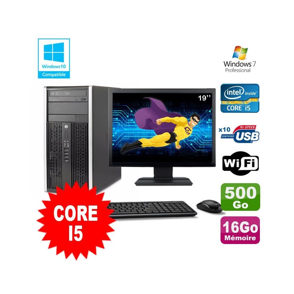 Hp - Lot PC Tour HP 8200 Core I5 3.1Ghz 16Go 500Go Graveur WIFI W7 + Ecran 19 - PC Fixe