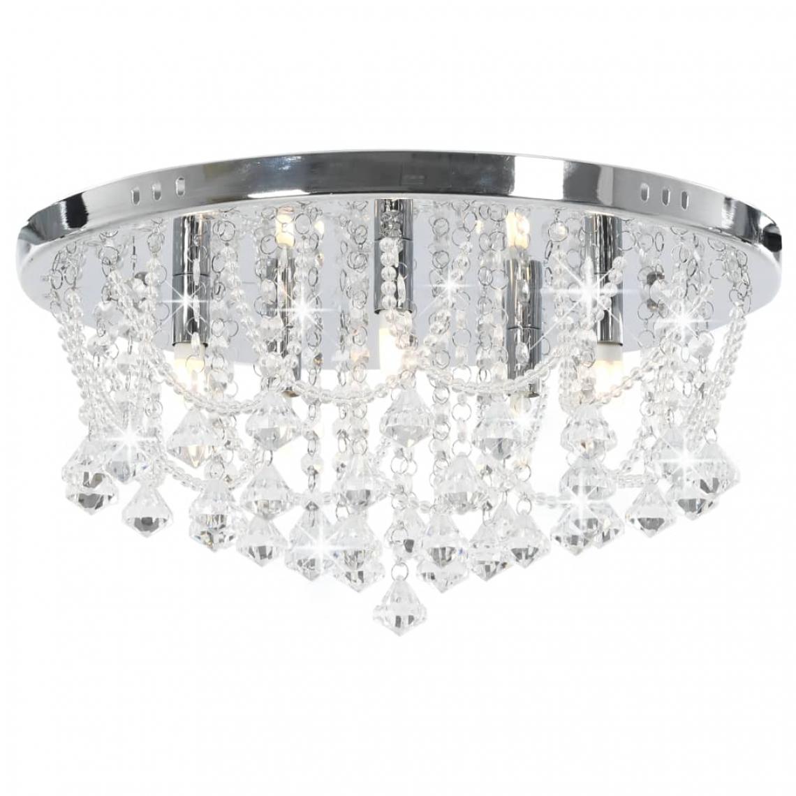 Chunhelife - Plafonnier avec perles de cristal Argenté Rond 4 ampoules G9 - Lampes à poser