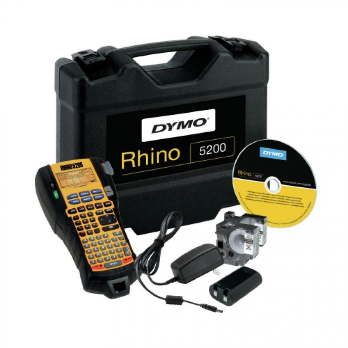 Dymo - Kit mallette Rhino 5200, 2 rubans N/B 12mm et 19mm, 1 batterie rechargeable + - Ruban pour étiqueteuse