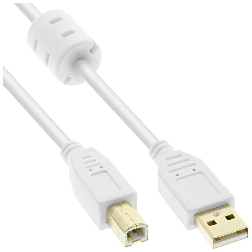 Inline - Câble InLine® USB 2.0 de type A à B, blanc / or avec starter en ferrite, 3 m - Câble USB