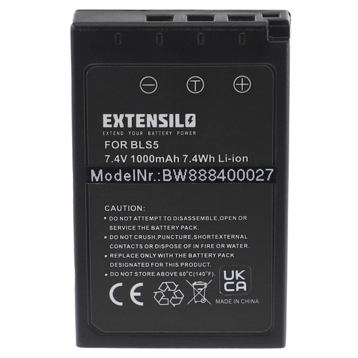 Vhbw - EXTENSILO Batterie compatible avec Olympus OM-D E-M5 Mark III appareil photo, reflex numérique (1000mAh, 7,4V, Li-ion) avec puce d'information - Batterie Photo & Video
