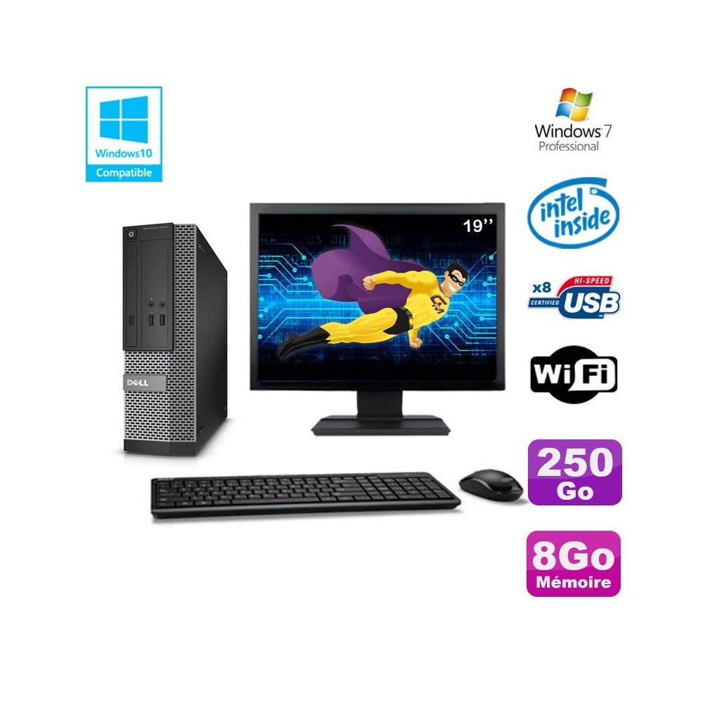 Dell - Lot PC Dell Optiplex 3020 SFF Intel G3220 3GHz 8Go 250Go DVD Wifi W7 + Ecran 19"" - PC Fixe