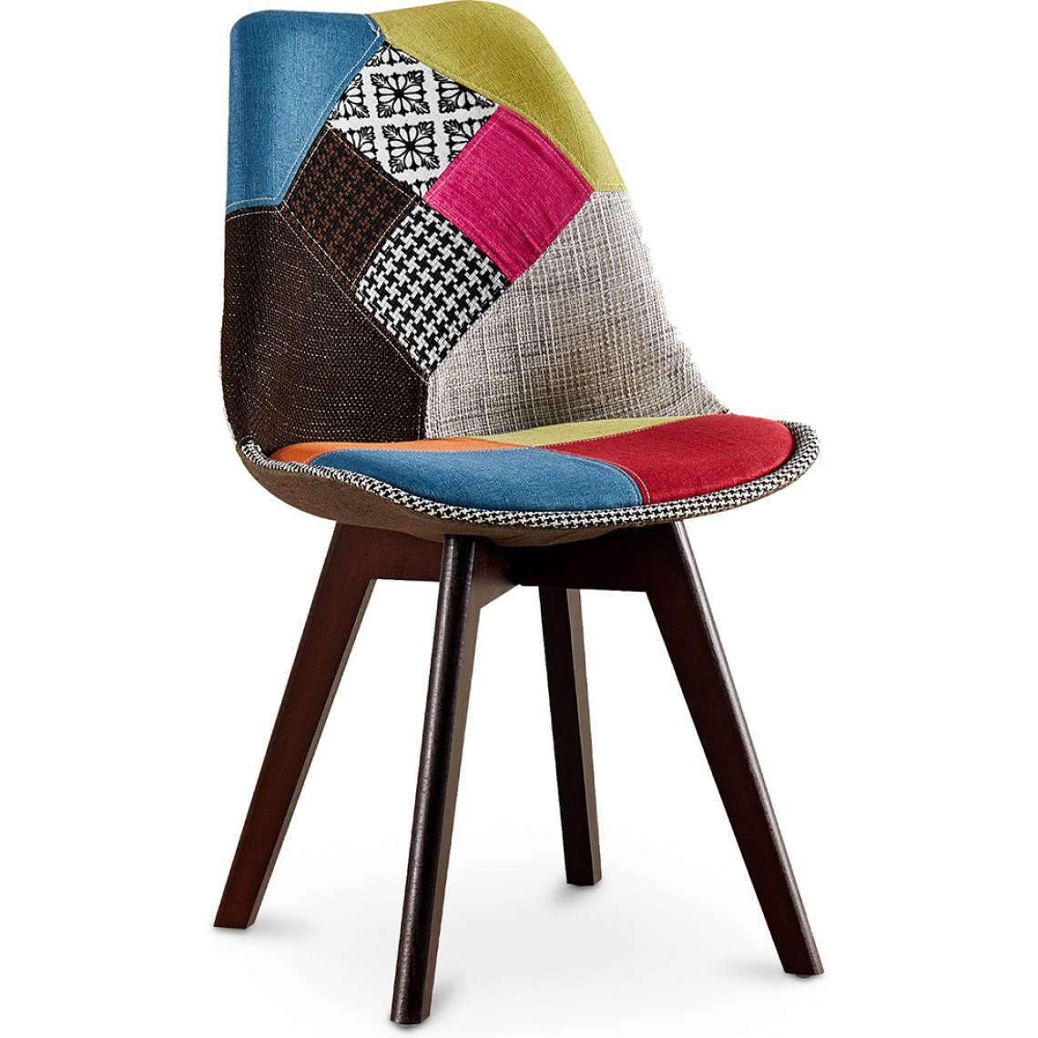 Iconik Interior - Chaise à manger Deswick design scandi rétro pieds foncés - multicolore premium - Patchwork Simona - Chaises