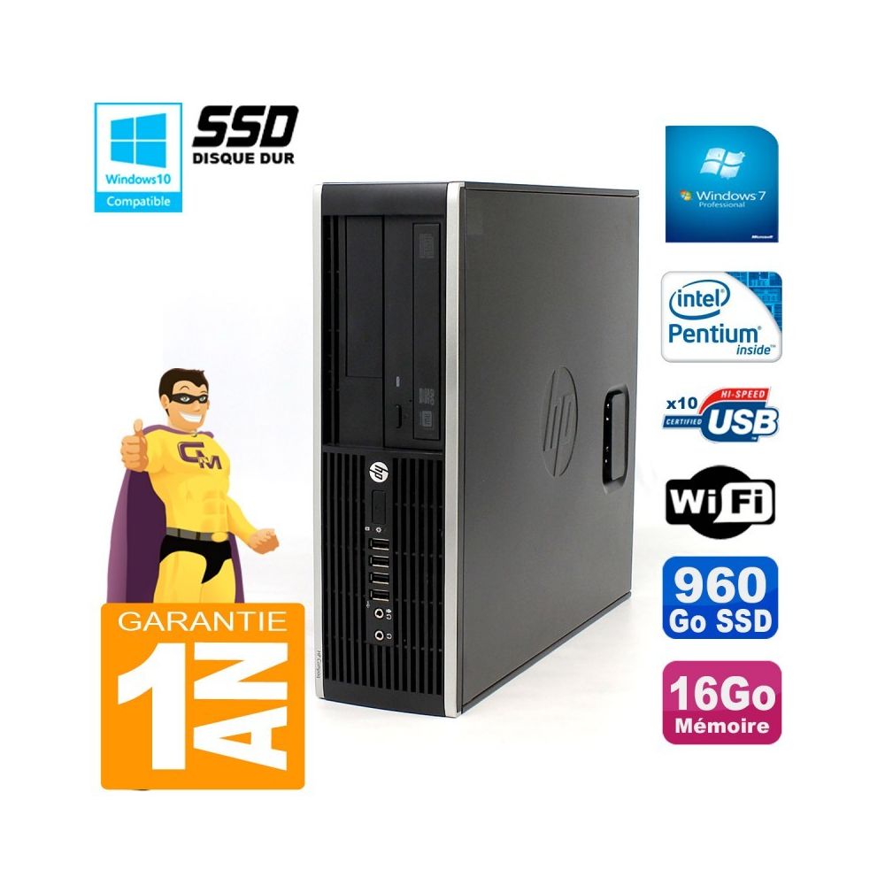Hp - PC HP Compaq 8300 SFF Intel G850 RAM 16Go Disque 960 Go SSD Graveur DVD Wifi W7 - PC Fixe