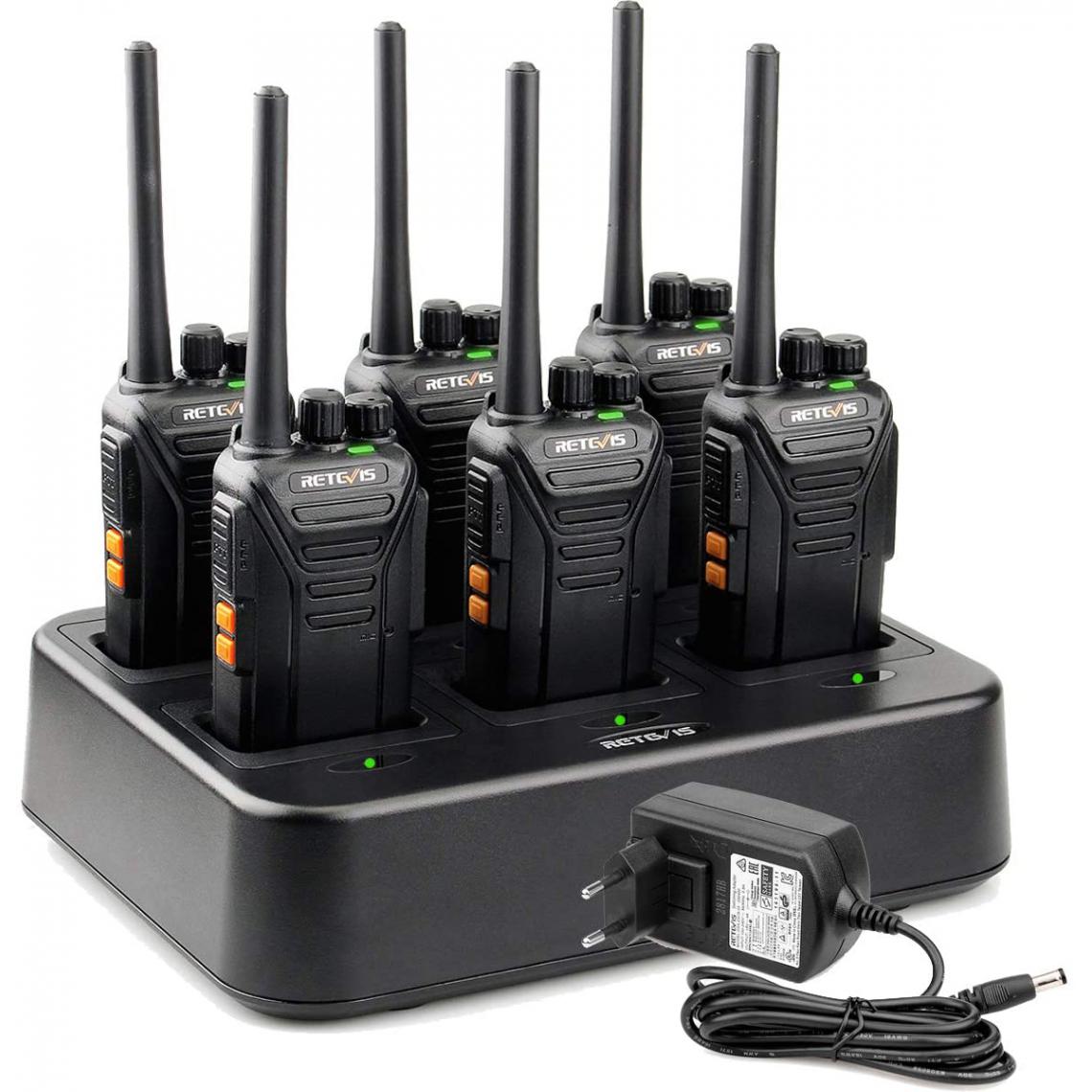 Retevis - talkie walkie professionnel 16 Canaux avec chargeur à 6 emplacements noir - Talkies Walkies