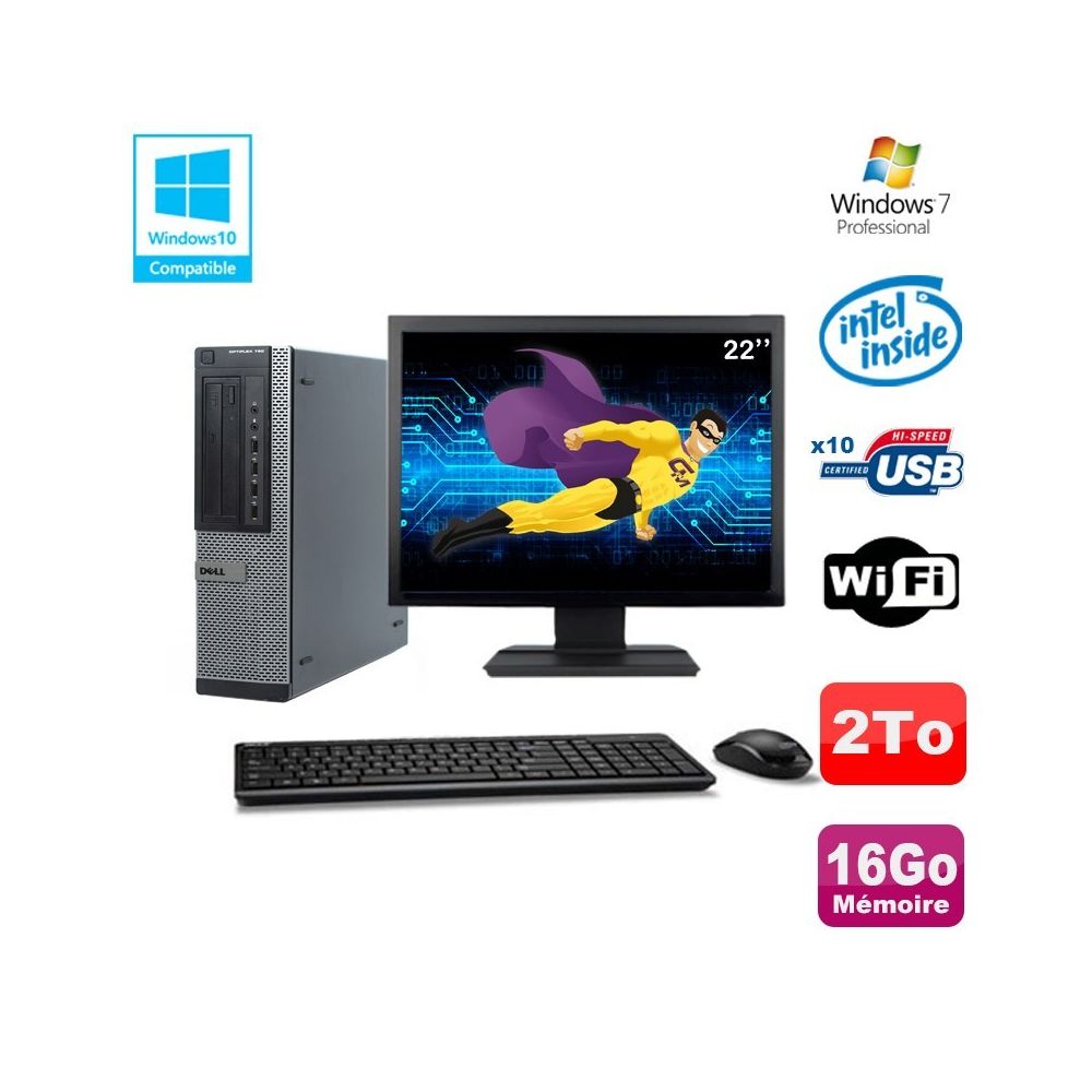 Dell - Lot PC Dell 790 DT G630 2.7Ghz 16Go Disque 2000Go DVD WIFI Win 7 + Ecran 22"" - PC Fixe
