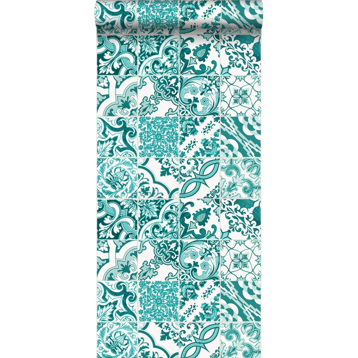 ESTAhome - ESTAhome papier peint motif de carrellages turquoise - 148635 - 53 cm x 10,05 m - Papier peint