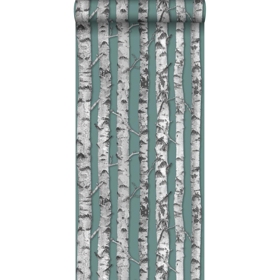 ESTAhome - ESTAhome papier peint troncs de bouleau vieux vert grisé et gris chaud clair - 138891 - 53 cm x 10,05 m - Papier peint
