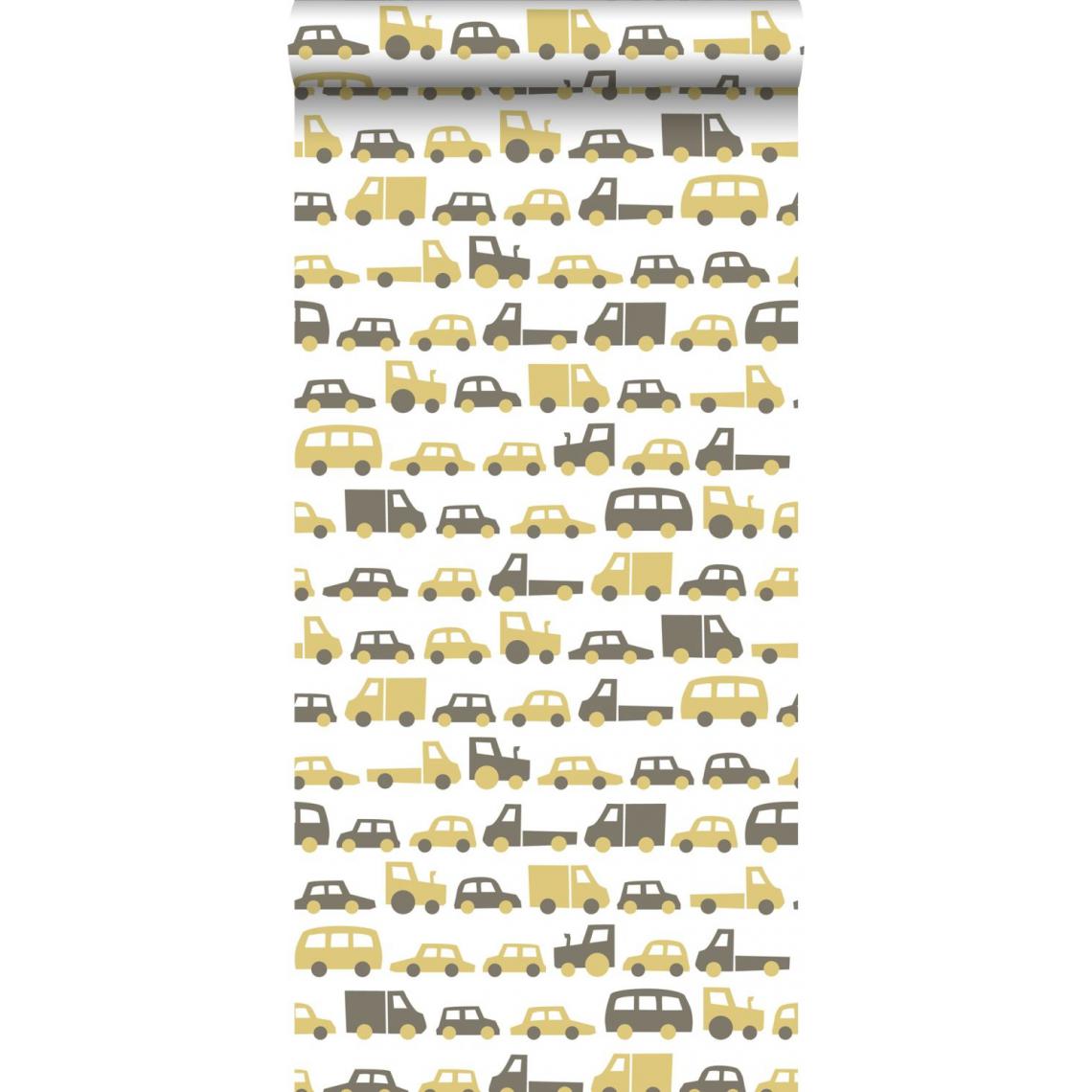 ESTAhome - ESTAhome papier peint voitures jaune ocre et marron - 139044 - 0.53 x 10.05 m - Papier peint