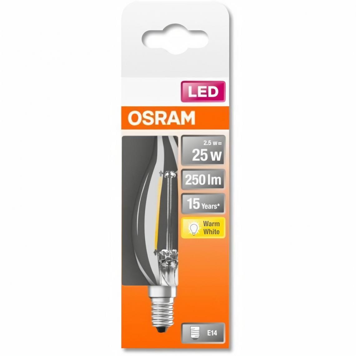 Osram - OSRAM Ampoule LED Flamme coup de vent clair filament 2,5W=25 E14 chaud - Ampoules LED