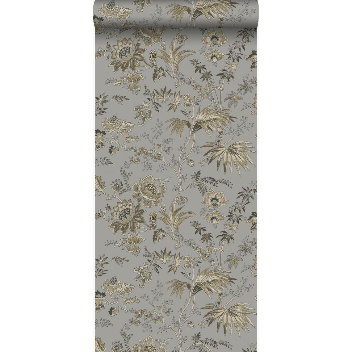 Origin - Origin papier peint fleurs taupe et marron - 326125 - 53 cm x 10,05 m - Papier peint