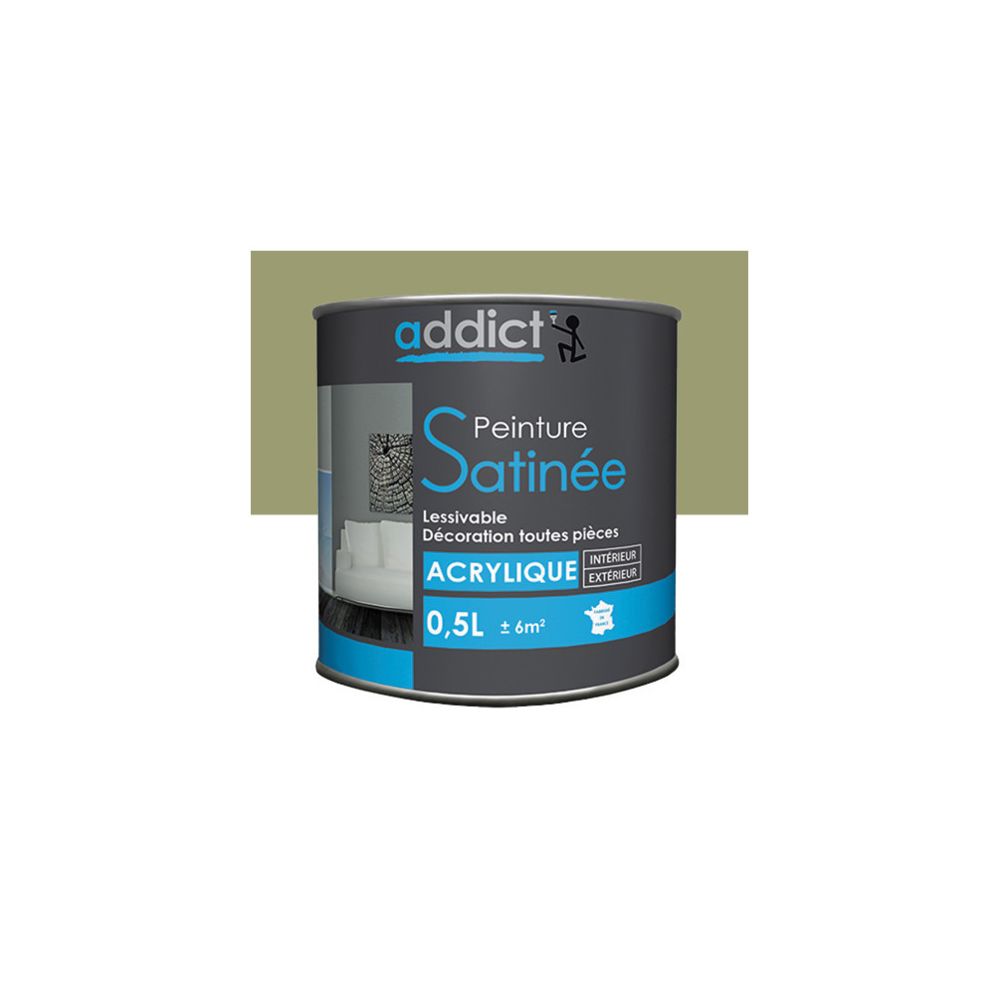 Addict - Peinture acrylique de décoration Satinée 0,5 L - Vert olive - ADD111319 - Addict - Peinture extérieure