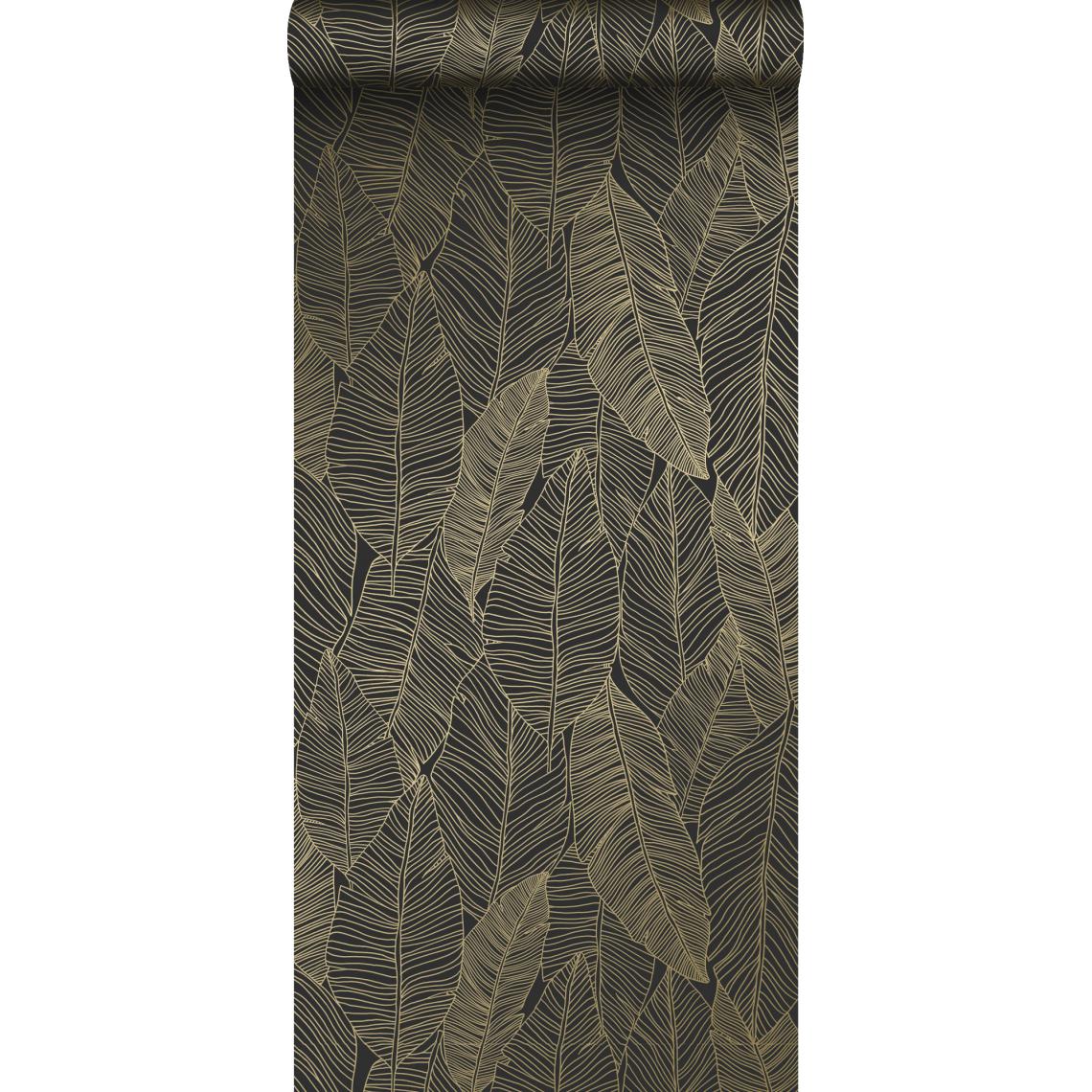 ESTAhome - ESTAhome papier peint feuilles dessinées noir et or - 139126 - 0.53 x 10.05 m - Papier peint