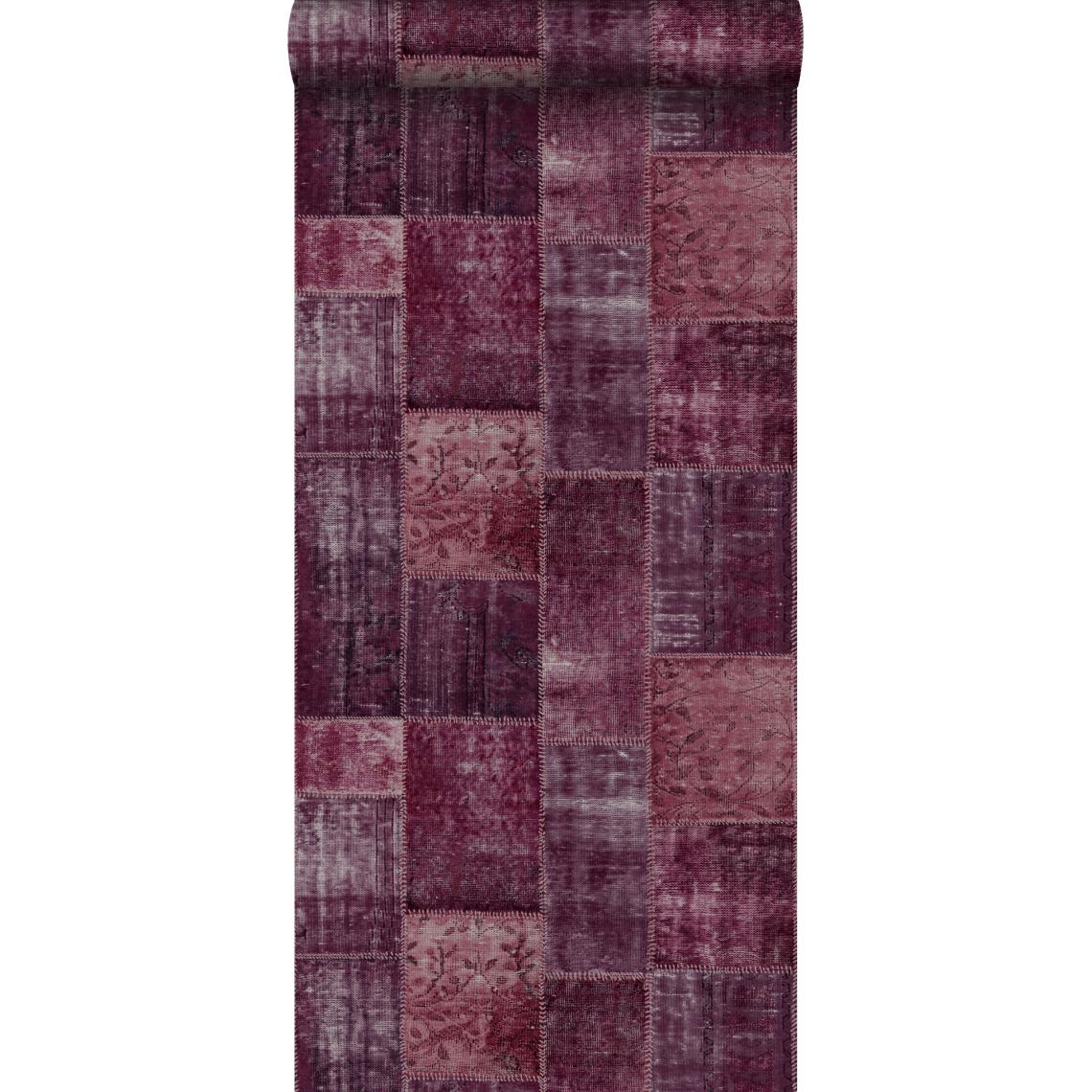 ESTAhome - ESTAhome papier peint tapis patchwork kilim oriental bordeaux - 148653 - 53 cm x 10,05 m - Papier peint