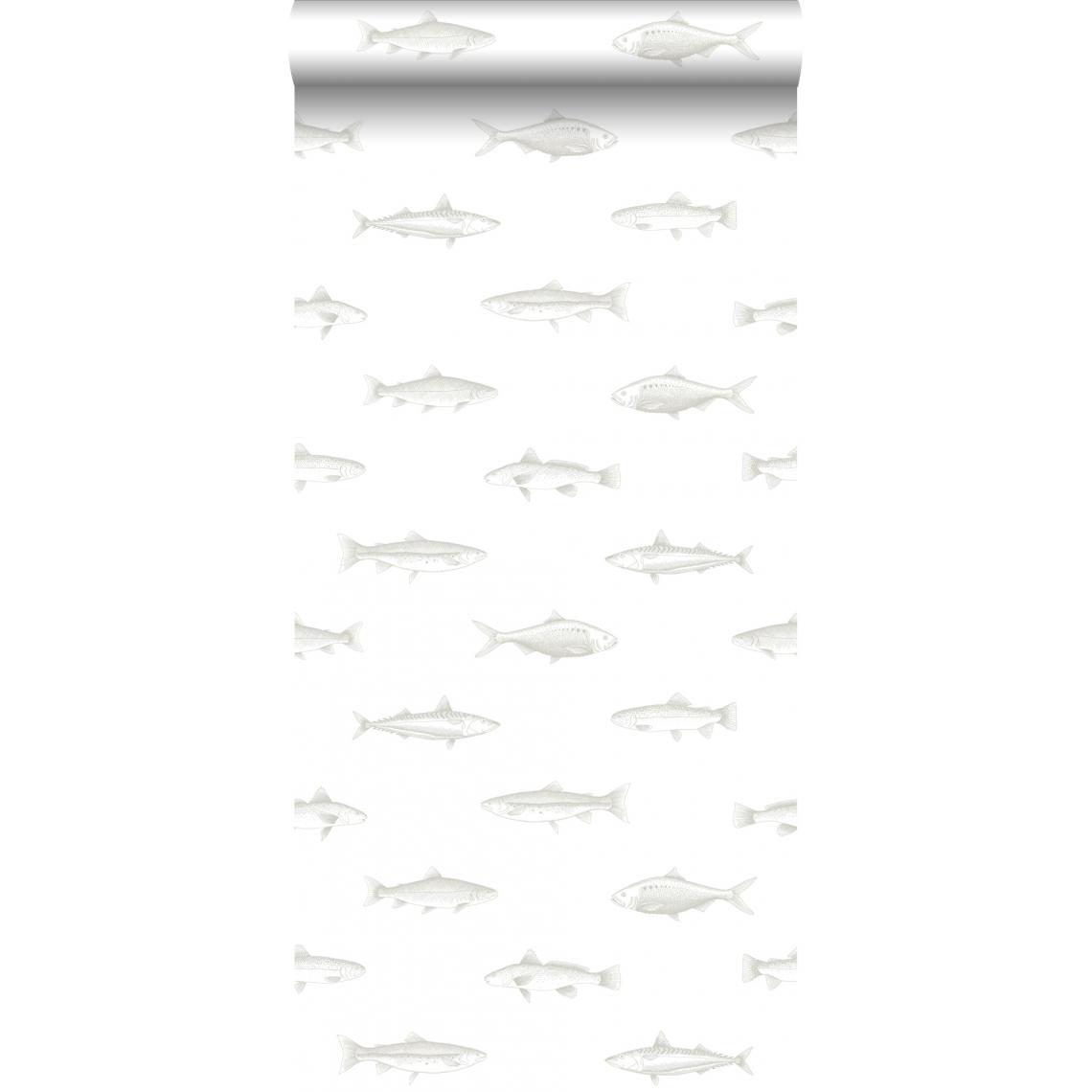 ESTAhome - ESTAhome papier peint poissons blanc et argent - 138966 - 0.53 x 10.05 m - Papier peint