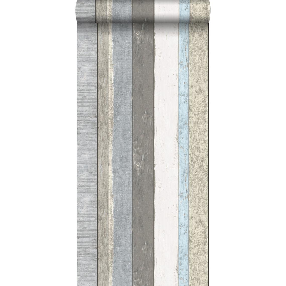 ESTAhome - ESTAhome papier peint imitation bois gris et bleu clair - 138250 - 53 cm x 10,05 m - Papier peint