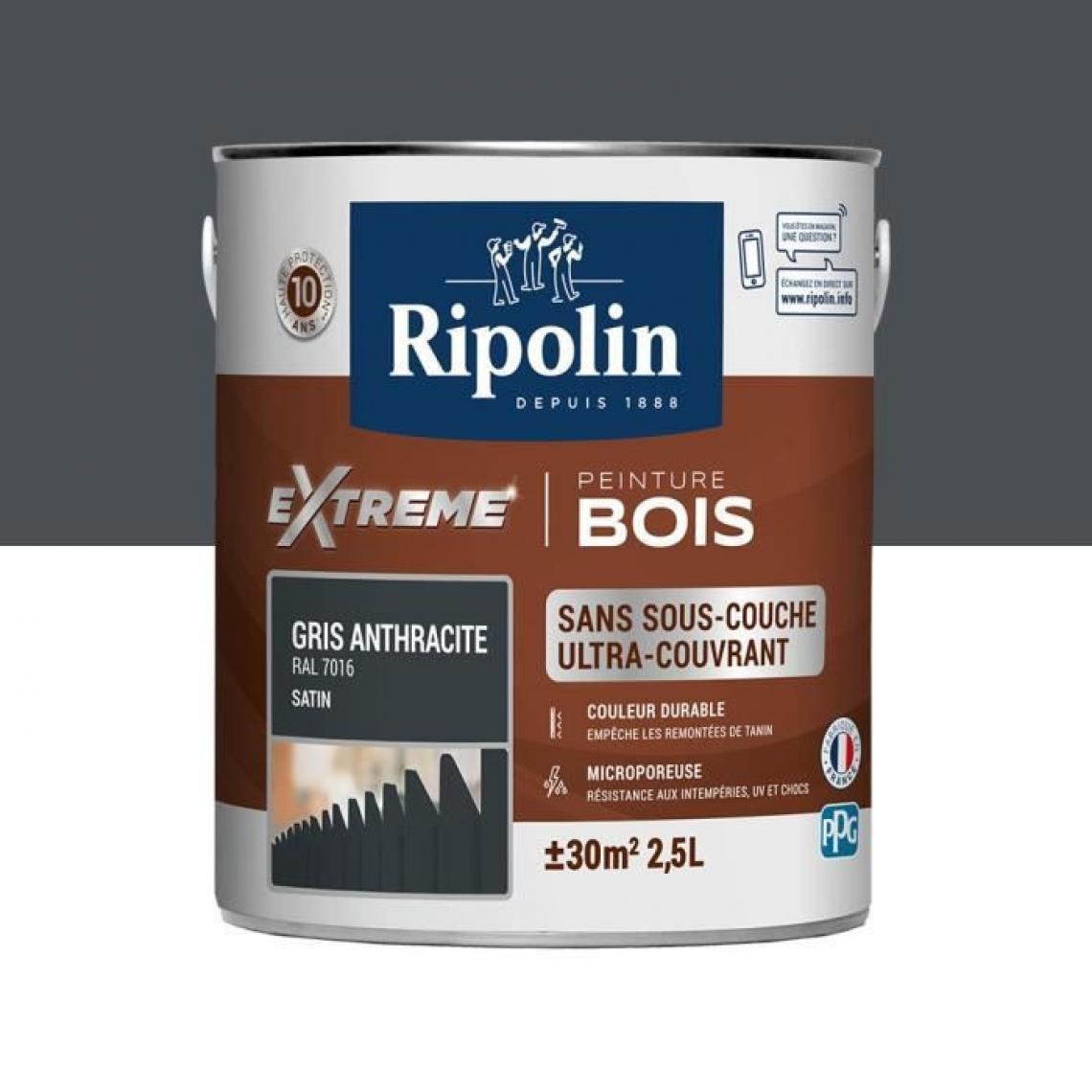 Ripolin - RIPOLIN Peinture pour pour Bois Interieur + Exterieur - Gris Anthracite Ral 7016 Satin, 2,5L - Peinture intérieure