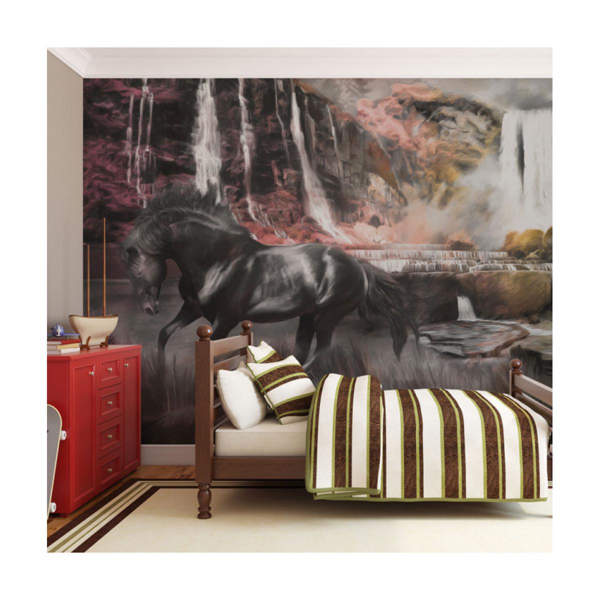 Artgeist - Papier peint - Cheval noir et cascade 300x231 - Papier peint