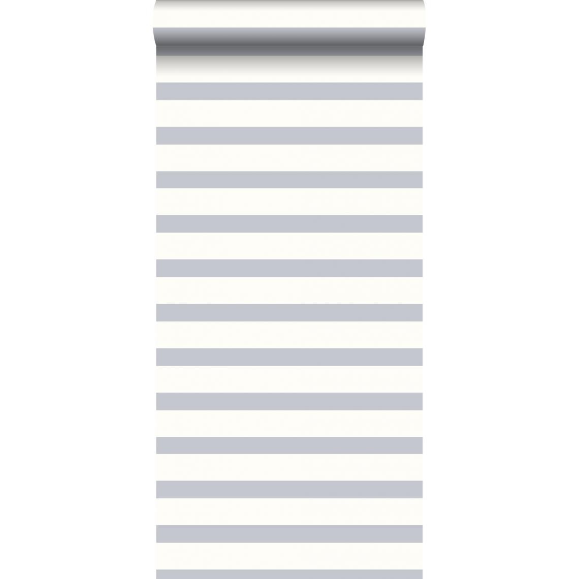 ESTAhome - ESTAhome papier peint rayures horizontales argent - 114926 - 53 cm x 10,05 m - Papier peint