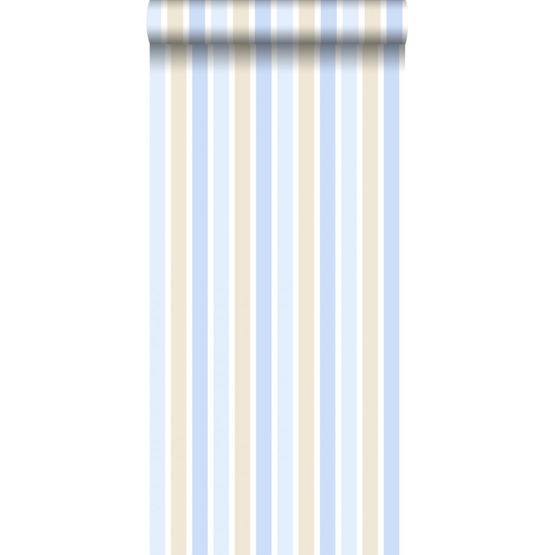 ESTAhome - ESTAhome papier peint rayures verticales bleu clair, beige et blanc - 138702 - 53 cm x 10,05 m - Papier peint