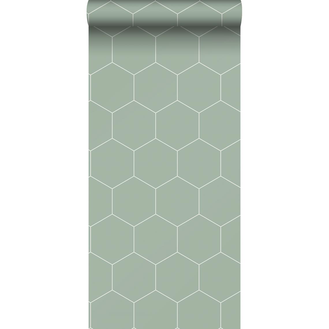 ESTAhome - ESTAhome papier peint hexagone vert grisé et blanc - 139227 - 0.53 x 10.05 m - Papier peint