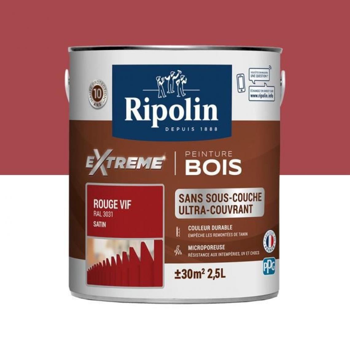 Ripolin - RIPOLIN Peinture pour pour Bois Interieur + Exterieur - Rouge Vif Ral 3031 Satin, 2,5L - Peinture intérieure