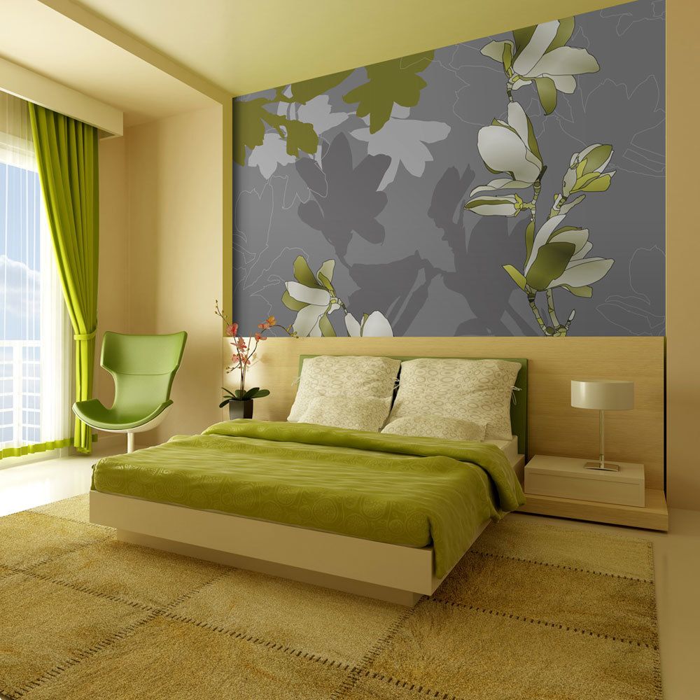 Bimago - Papier peint | Magnolias verts | 250x193 | Fonds et Dessins | Motifs floraux | - Papier peint