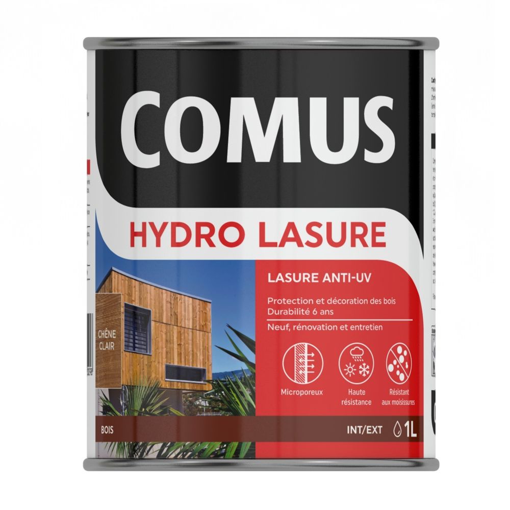 Comus - HYDRO LASURE incolore 1L - Lasure anti-UV pour la protection et la mise en valeur du veinage des bois verticaux - COMUS - Produit de finition pour bois