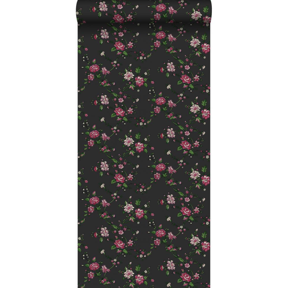 Origin - Origin papier peint fleurs noir et rose - 326127 - 53 cm x 10,05 m - Papier peint