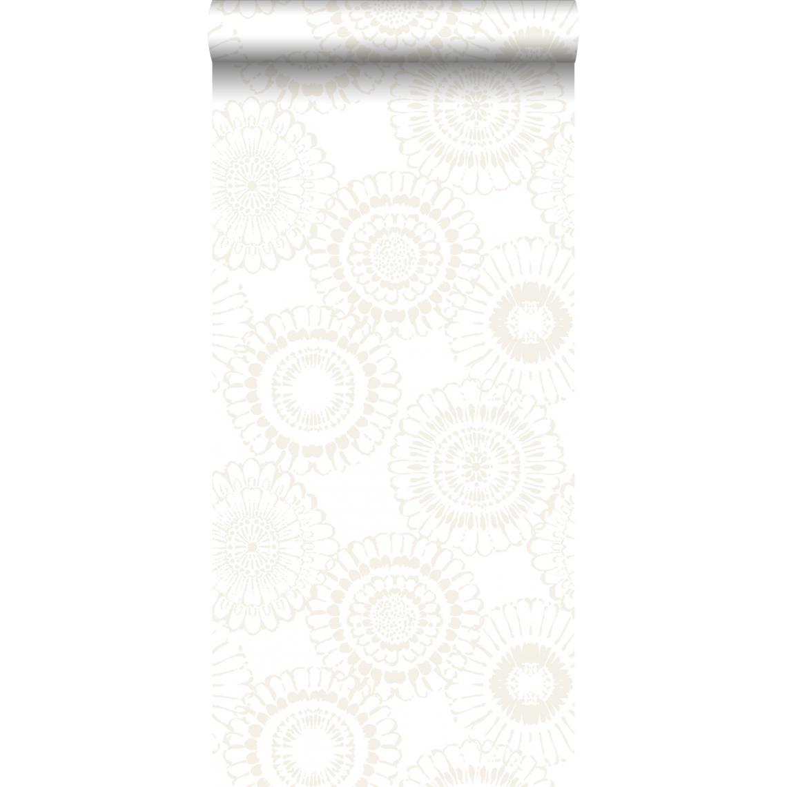 ESTAhome - ESTAhome papier peint fleurs argent et blanc - 138910 - 53 cm x 10.05 m - Papier peint