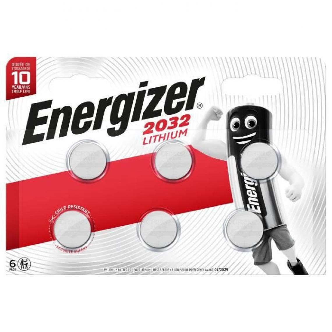 Energizer - Piles bouton Energizer Lithium 2032, pack de 6 - Piles rechargeables