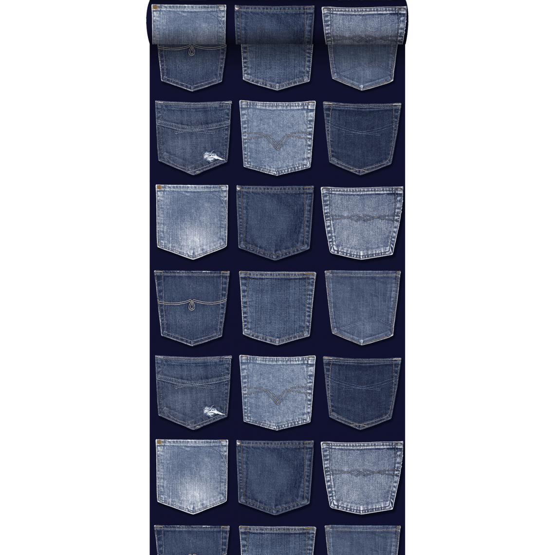ESTAhome - ESTAhome papier peint poches de jeans bleu - 137741 - 53 cm x 10,05 m - Papier peint