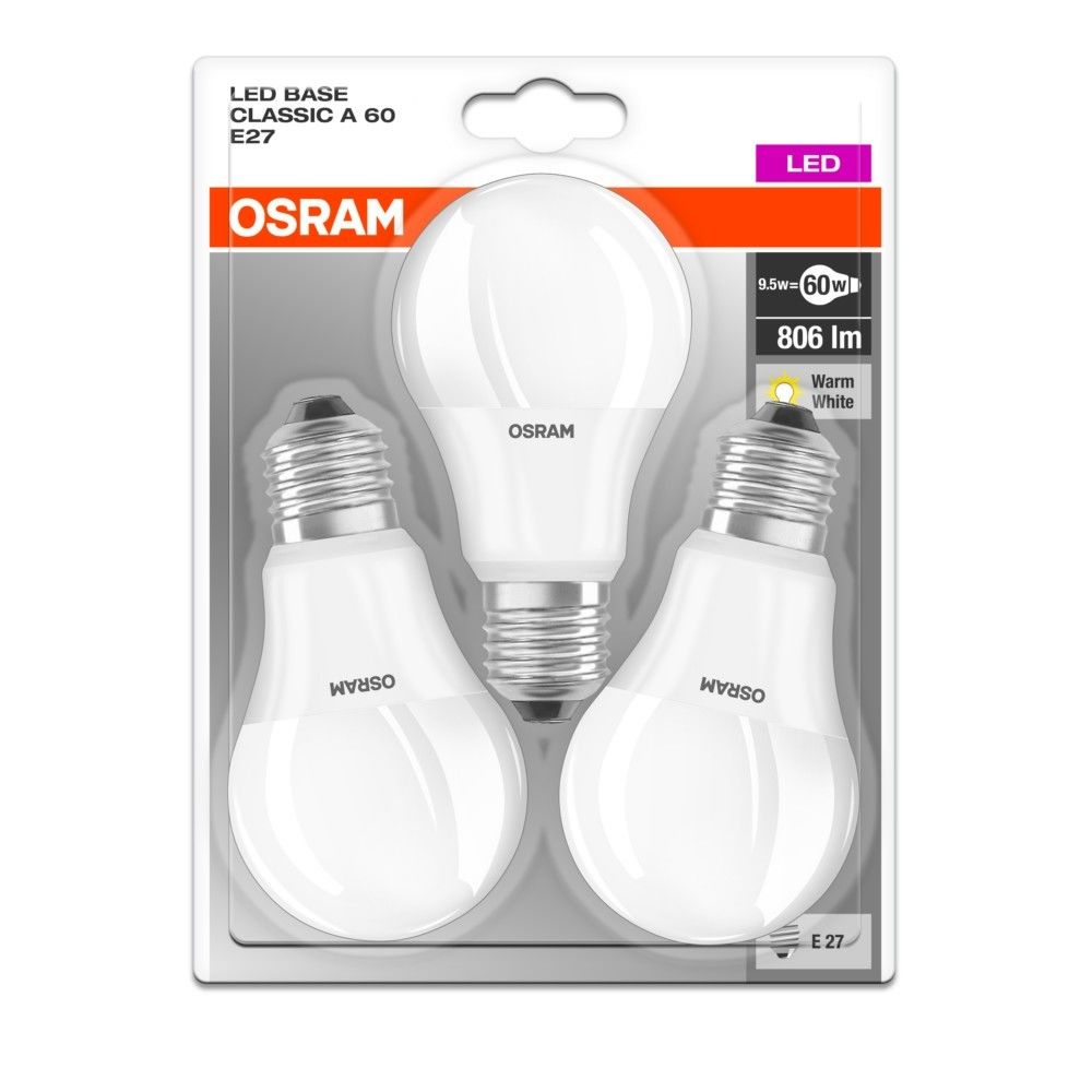 Osram - Pack de 3 ampoules LED blanche Osram E27 60 W - Ampoules LED