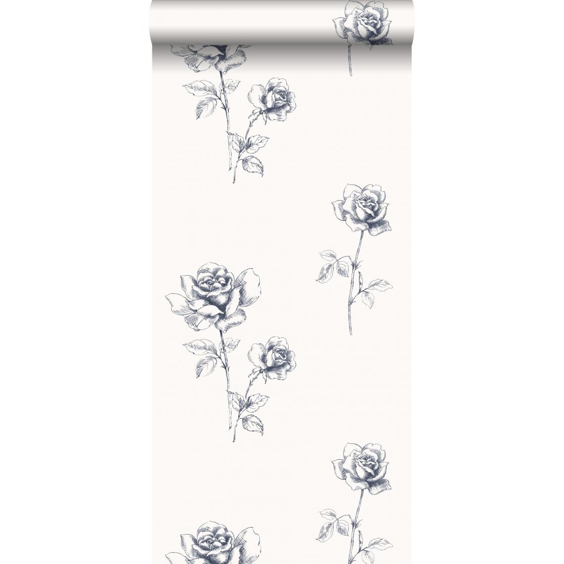 ESTAhome - ESTAhome papier peint roses bleu - 127610 - 53 cm x 10,05 m - Papier peint