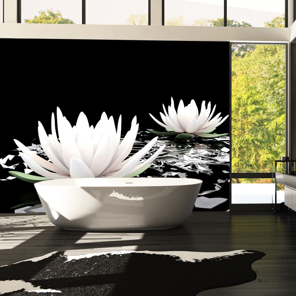 Bimago - Papier peint | Water lilies on the abstract surface | 400x309 | Fleurs | Lilies | - Papier peint