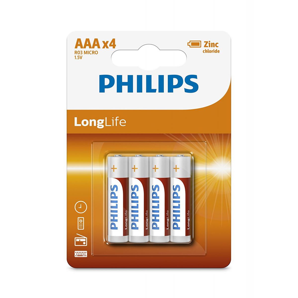 Appetitissime - Pack de 4 piles Philips Longlife R03 Micro AAA - Piles standard