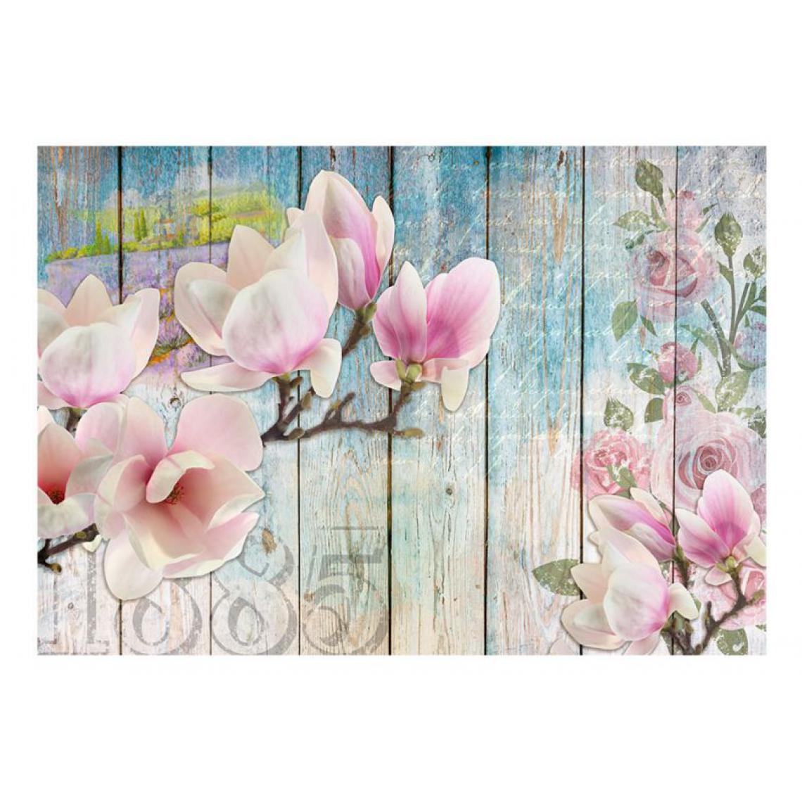 Artgeist - Papier peint - Pink Flowers on Wood .Taille : 300x210 - Papier peint