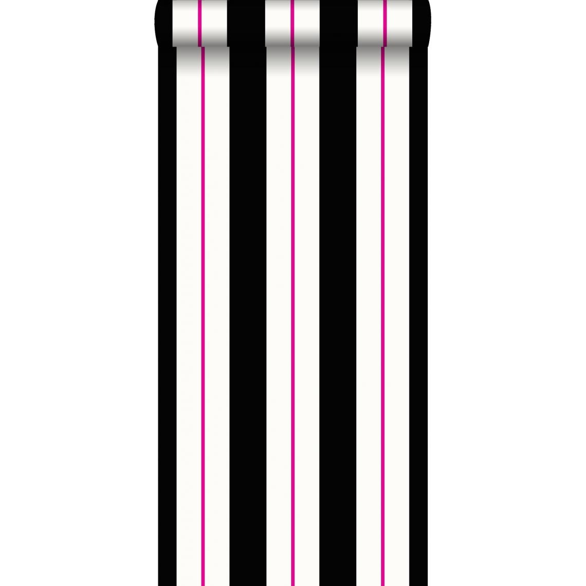 ESTAhome - ESTAhome papier peint à rayures rose et noir - 116506 - 53 cm x 10,05 m - Papier peint