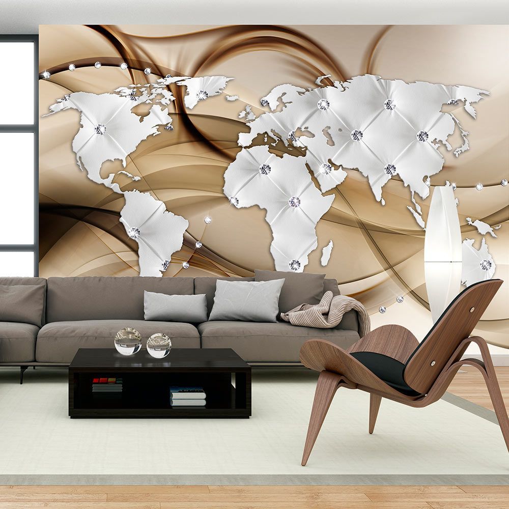 Bimago - Papier peint - World Map - White & Diamonds - Décoration, image, art | Carte du monde | - Papier peint