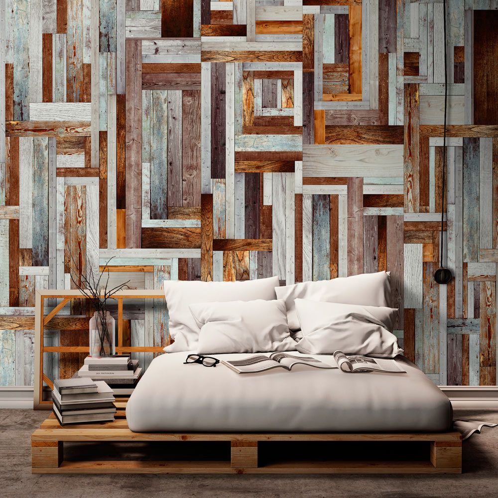 Bimago - Papier peint - Labyrinth of wooden planks - Décoration, image, art | Deko Panels | 50x1000 cm | - Papier peint