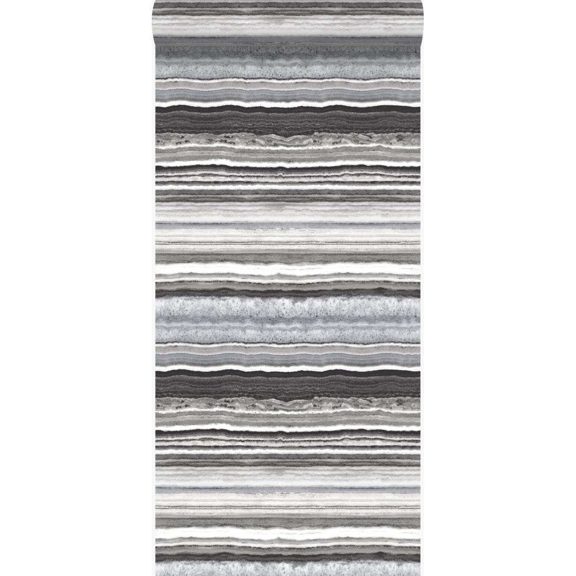 Origin - Origin papier peint pierre de marbre en couches noir et blanc - 337238 - 53 cm x 10.05 m - Papier peint