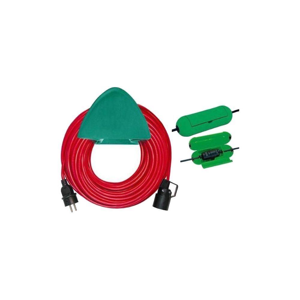 Brennenstuhl - Brennenstuhl Rallonge rouge 20m de câble - avec support mural vert et safe box - Fabrication Française - Enrouleur électrique