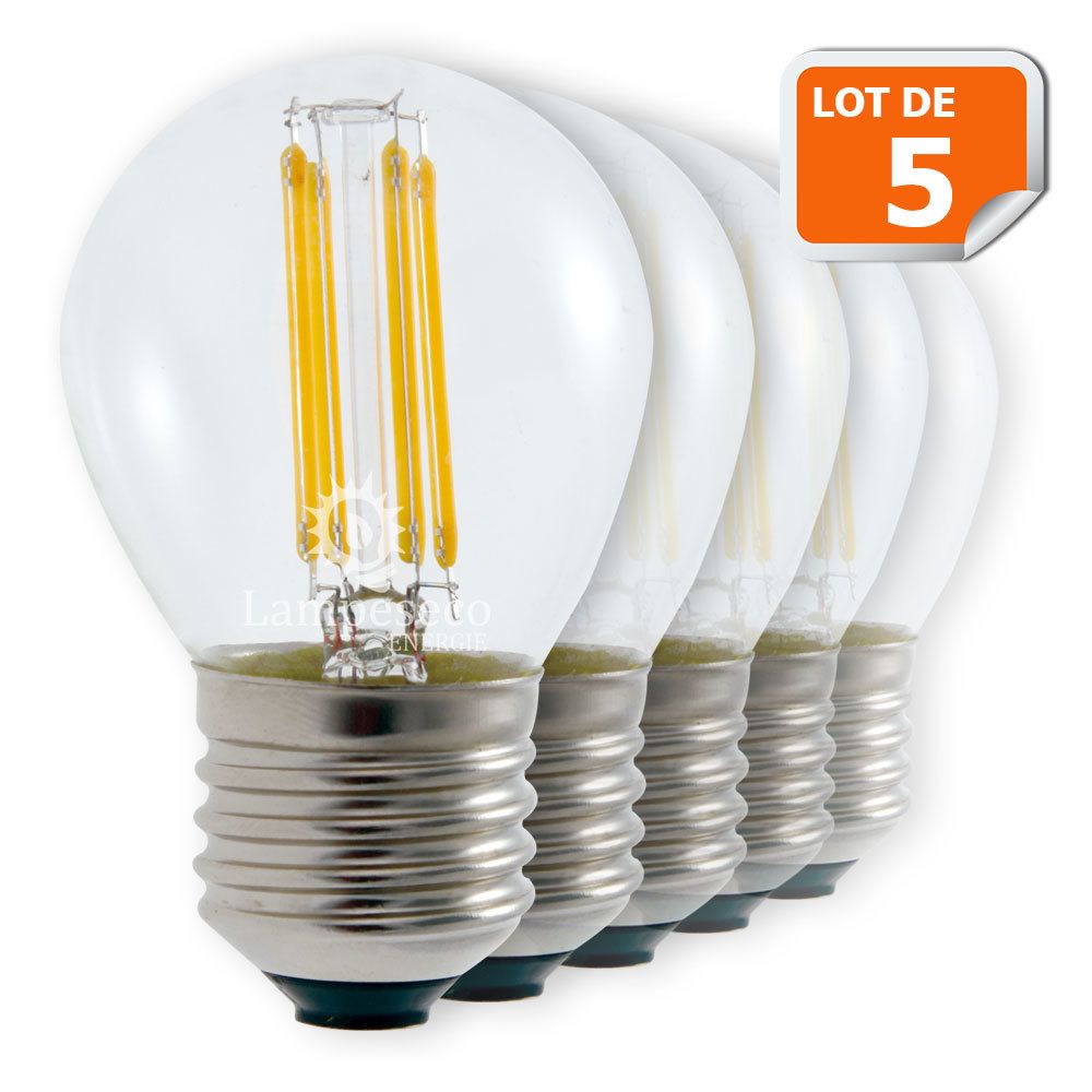 Eurobryte - Lot de 5 Ampoules Led Filament Culot E27 forme G45 4 Watt (éq 42 watts) Blanc Chaud - Ampoules LED