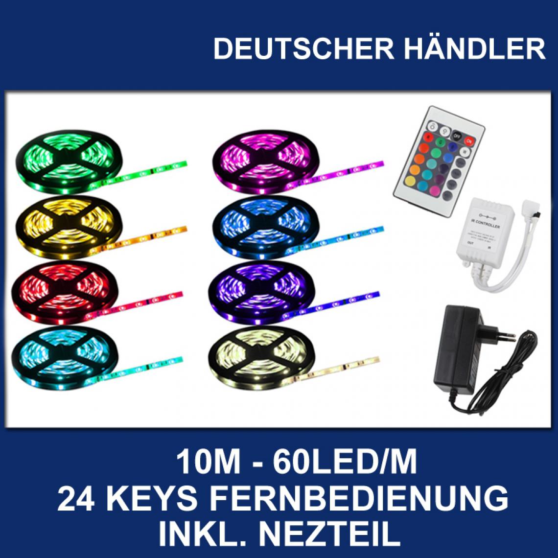 Ecd Germany - ECD Germany Ruban à LED 10m avec télécommande IP 24 boutons et alimentation 2A couleur lumineuse RVB - Ruban LED
